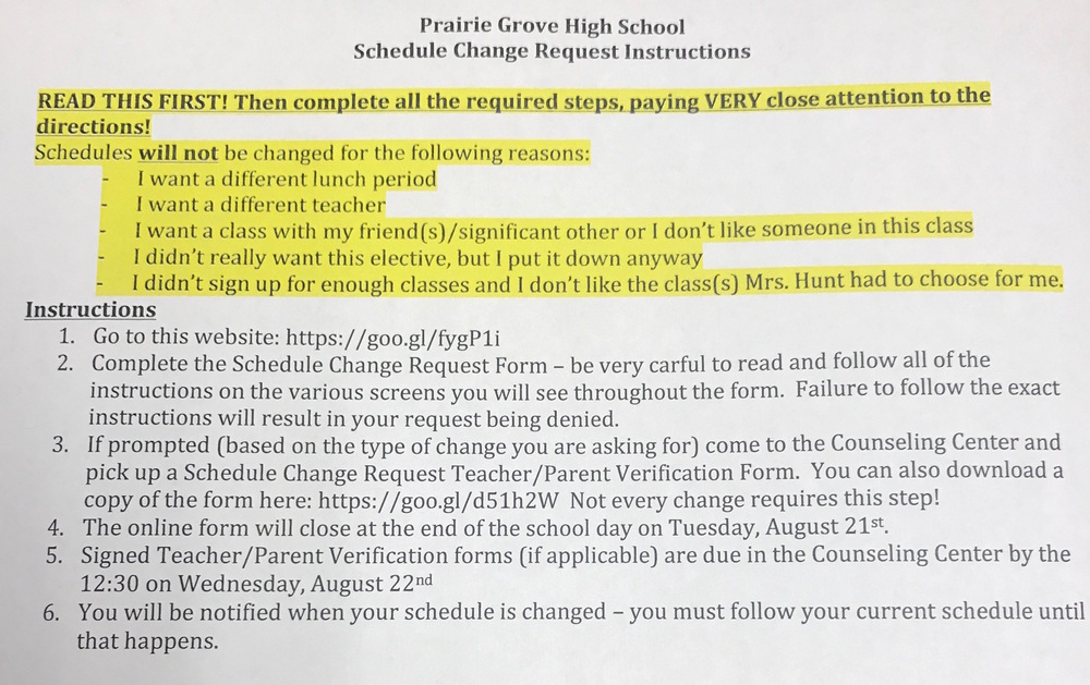 PGHS Schedule Change Request Form