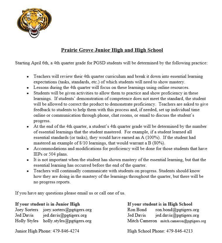 Grading policy for 7th-12th grade for 4th nine weeks