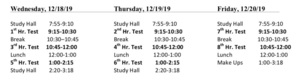 PGHS Fall Semester Test Schedule