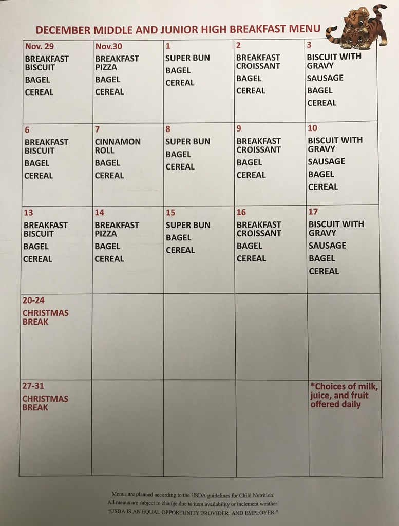 December Menu