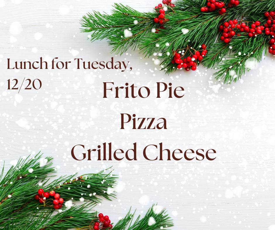 Updated Lunch Menu for 12/20/2022